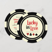 Lucky in Love Poker Chip Black Off-White Wedding Kaart (Voorkant / Achterkant)