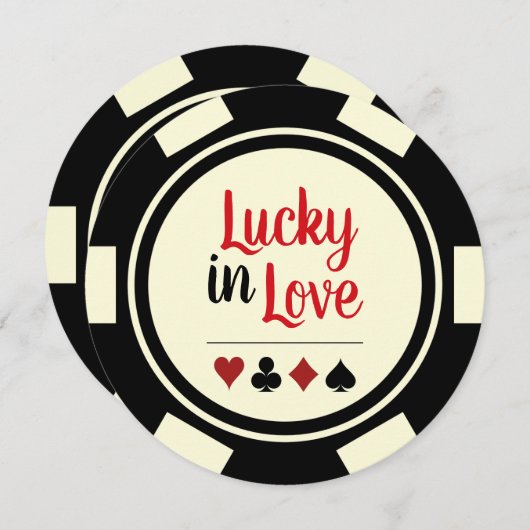 Lucky in Love Poker Chip Black Off-White Wedding Kaart (Voorkant / Achterkant)