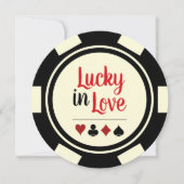 Lucky in Love Poker Chip Black Off-White Wedding Kaart (Voorkant)