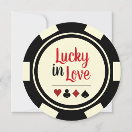 Lucky in Love Poker Chip Black Off-White Wedding Kaart