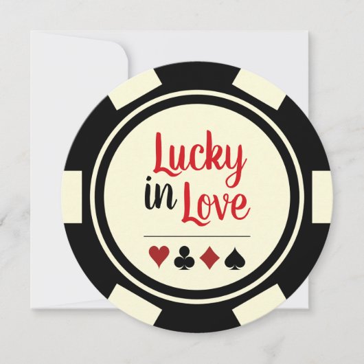 Lucky in Love Poker Chip Black Off-White Wedding Kaart (Voorkant)