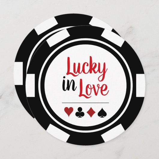 Lucky in Love Poker Chip Black White Weddenschap Kaart (Voorkant / Achterkant)