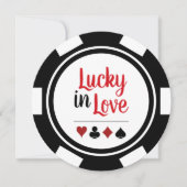 Lucky in Love Poker Chip Black White Weddenschap Kaart (Voorkant)