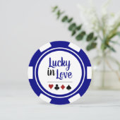 Lucky In Love Poker Chip Blue Las Vegas Wedding Kaart (Staand voorkant)