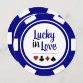 Lucky In Love Poker Chip Blue Las Vegas Wedding Kaart (Voorkant / Achterkant)