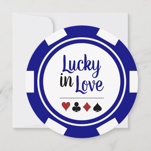 Lucky In Love Poker Chip Blue Las Vegas Wedding Kaart (Voorkant)