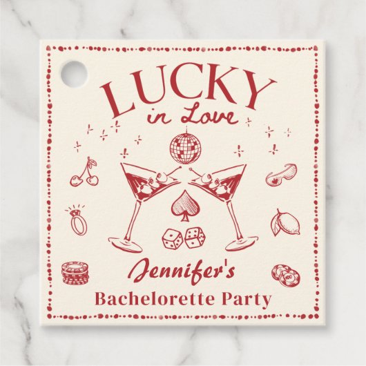 Lucky In Love Red Bachelorette Party Classic Bedankjes Labels (Voorkant)