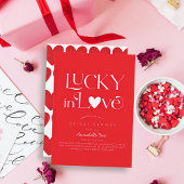 Lucky in Love Red Heart Bridal Shower Kaart