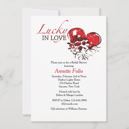 Lucky in Love Red Roses Bridal Shower Invitation Kaart (Voorkant)