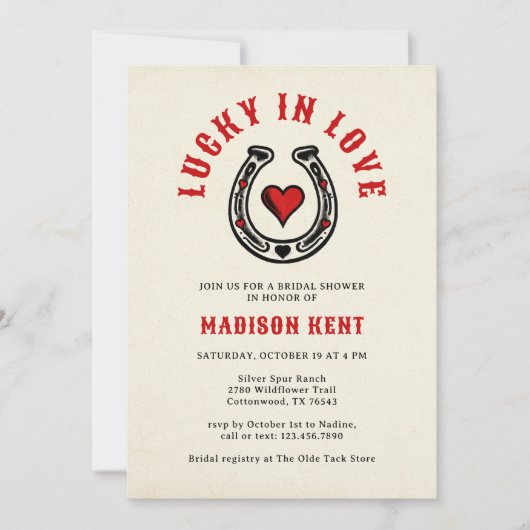 Lucky in Love Retro Hoefijzer Vrijgezellenfeest Kaart (Voorkant)