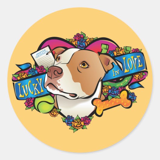 Lucky in Love Ronde Sticker (Voorkant)