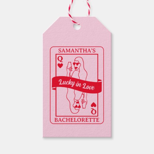 Lucky In Love Roze & Rood Vrijgezellenfeest Cadeaulabel (Voorkant)