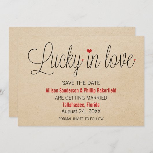 Lucky in Love Save the Date, Red Kaart (Voorkant / Achterkant)