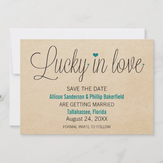 Lucky in Love Save the Date, Turkoois Save The Date (Voorkant)