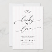 Lucky in Love Script Stripe Bachelorette Weekend Kaart (Voorkant)