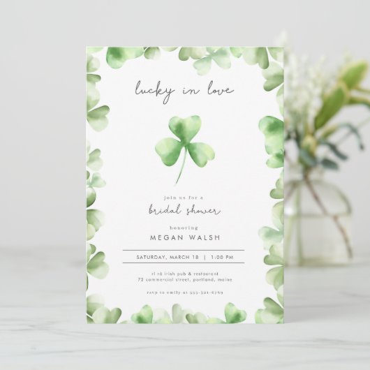Lucky in Love Shamrock Bridal Shower Invitation Kaart