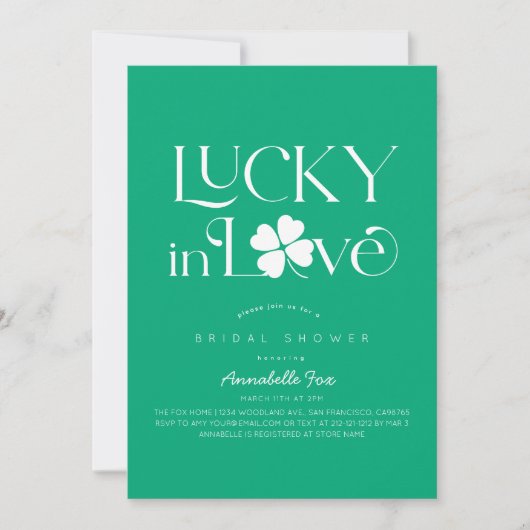 Lucky in Love Shamrock Green Bridal Shower Kaart (Voorkant)