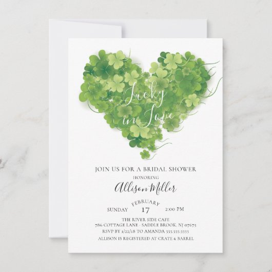 Lucky in Love Shamrock Heart Vrijgezellenfeest Kaart (Voorkant)