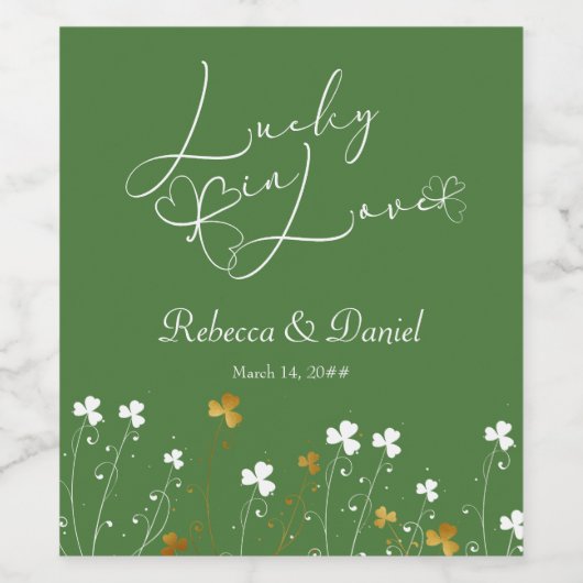Lucky in Love Shamrock Wildflower Ierse bruiloft Wijn Etiket (Enkel label)