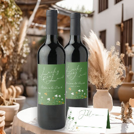 Lucky in Love Shamrock Wildflower Ierse bruiloft Wijn Etiket