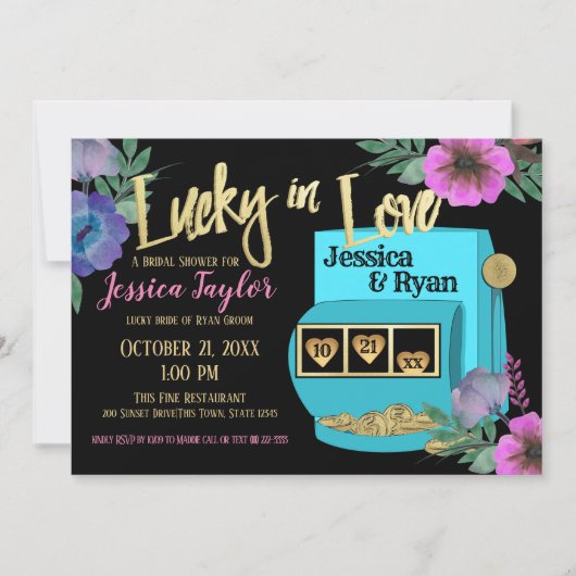 Lucky in Love Slot Machine Vrijgezellenfeest Kaart (Voorkant)