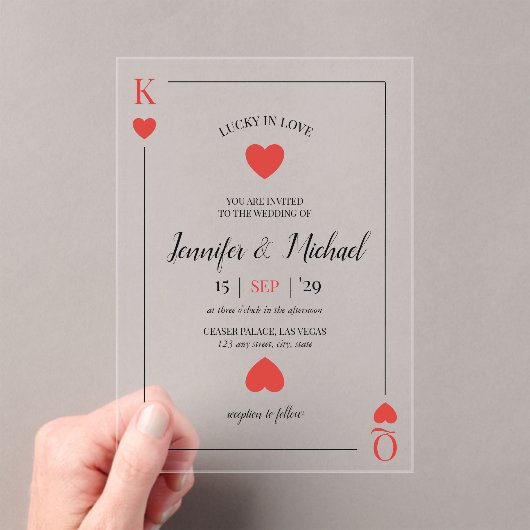 Lucky in Love Spelen Kaart Las Vegas Wedding Acryl Uitnodigingen (Insitu (Draagbaar))