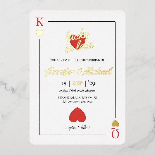 Lucky in Love Spelen Kaart Las Vegas Wedding Gold (Voorkant)