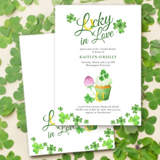 Lucky in Love St Patricks Bridal Shower Invitation Kaart