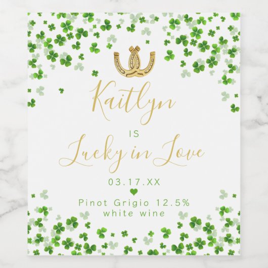 Lucky In Love St. Patrick's Day Bruidsfeest Wijn Etiket (Enkel label)