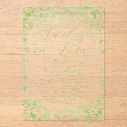 Lucky In Love St. Patrick's Day Vrijgezellenfeest Acryl Uitnodigingen (Voorkant)