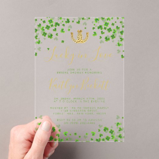 Lucky In Love St. Patrick's Day Vrijgezellenfeest Acryl Uitnodigingen (Insitu (Draagbaar))
