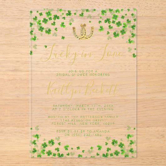 Lucky In Love St. Patrick's Day Vrijgezellenfeest Acryl Uitnodigingen (Voorkant)