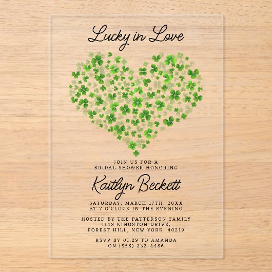 Lucky In Love St. Patrick's Day Vrijgezellenfeest Acryl Uitnodigingen (Voorkant)