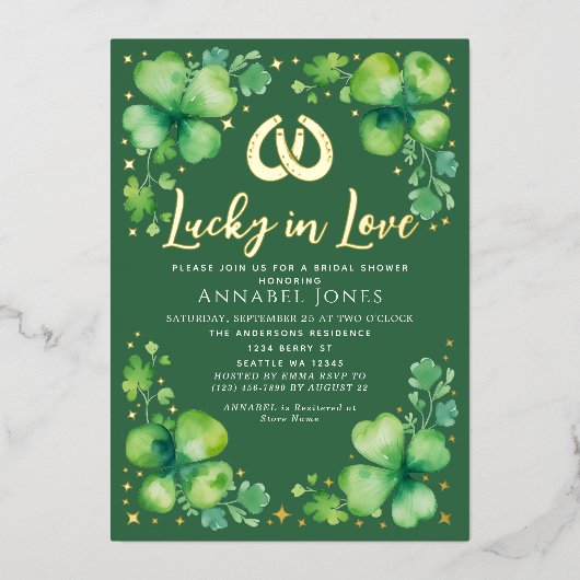 Lucky In Love St. Patrick's Day Vrijgezellenfeest Folie Uitnodiging (Voorkant)