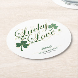 Lucky in Love St. Patrick's Moderne Bruiloftsshowe Ronde Kartonnen Onderzetter