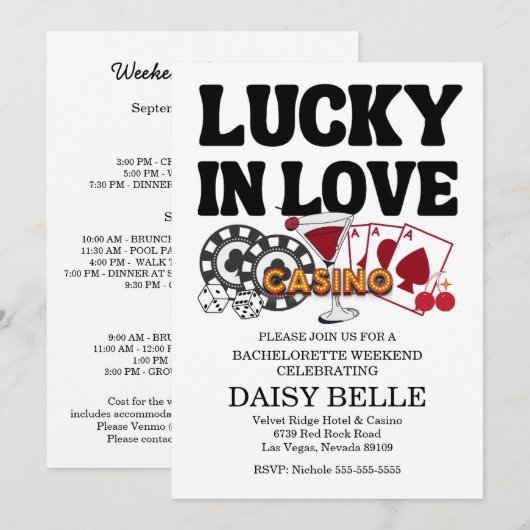 Lucky In Love Vegas Bachelorette Kaart (Voorkant / Achterkant)