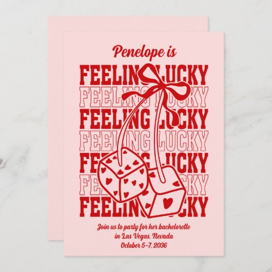 Lucky in Love Vegas Bachelorette Party Uitnodiging (Voorkant / Achterkant)