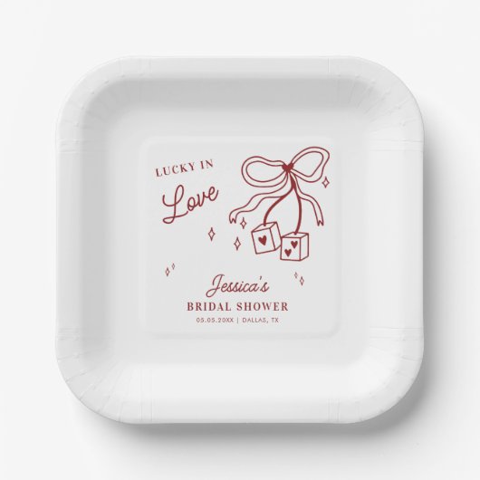Lucky in Love Vegas Casino Dice Vrijgezellenfeest Papieren Bordje (Voorkant)