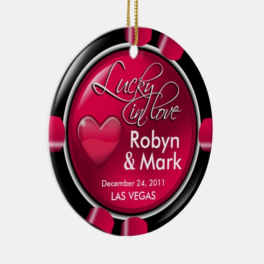 Lucky in Love Vegas Passen getrouwd Casino Chip Keramisch Ornament (Rechts)