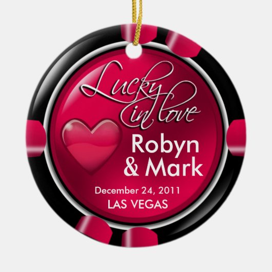 Lucky in Love Vegas Passen getrouwd Casino Chip Keramisch Ornament (Voorkant)