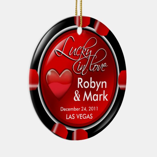 Lucky in Love Vegas Passen getrouwd Casino Chip Keramisch Ornament (Rechts)