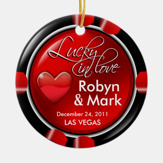 Lucky in Love Vegas Passen getrouwd Casino Chip Keramisch Ornament (Voorkant)