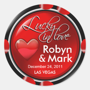 Lucky in Love Vegas Passen getrouwd Casino Chip Ronde Sticker