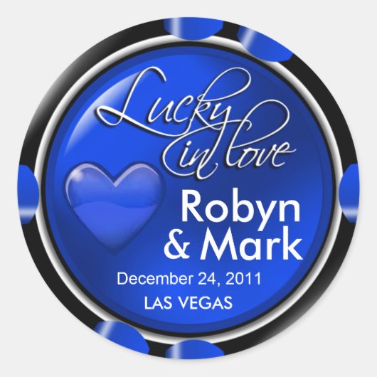 Lucky in Love Vegas Passen getrouwd Casino Chip Ronde Sticker (Voorkant)