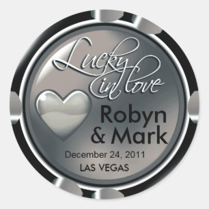 Lucky in Love Vegas Passen getrouwd Casino Chip Ronde Sticker