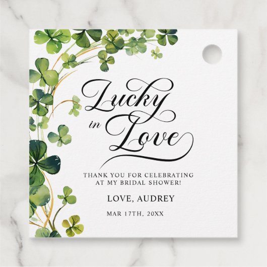Lucky in Love Vrijgezellenfeest Green Shamrock Bedankjes Labels (Achterkant)