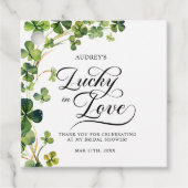 Lucky in Love Vrijgezellenfeest Green Shamrock Bedankjes Labels (Voorkant)