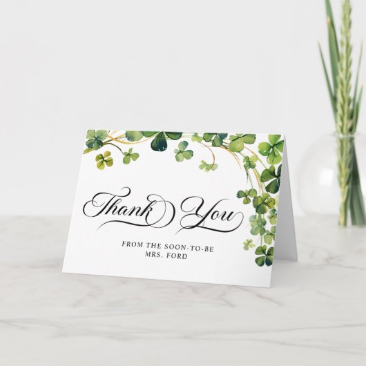 Lucky in Love Vrijgezellenfeest Green Shamrock Bedankkaart (Voorkant)