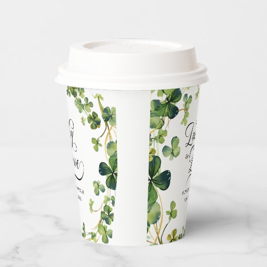 Lucky in Love Vrijgezellenfeest Green Shamrock Papieren Bekers (Links)