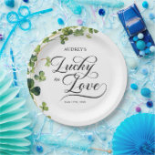Lucky in Love Vrijgezellenfeest Green Shamrock Papieren Bordje (Feest)